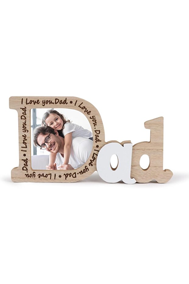 Wooden Picture Frame for Dad - Rustic Tabletop Frame for 3.5x3.5 inch Photo