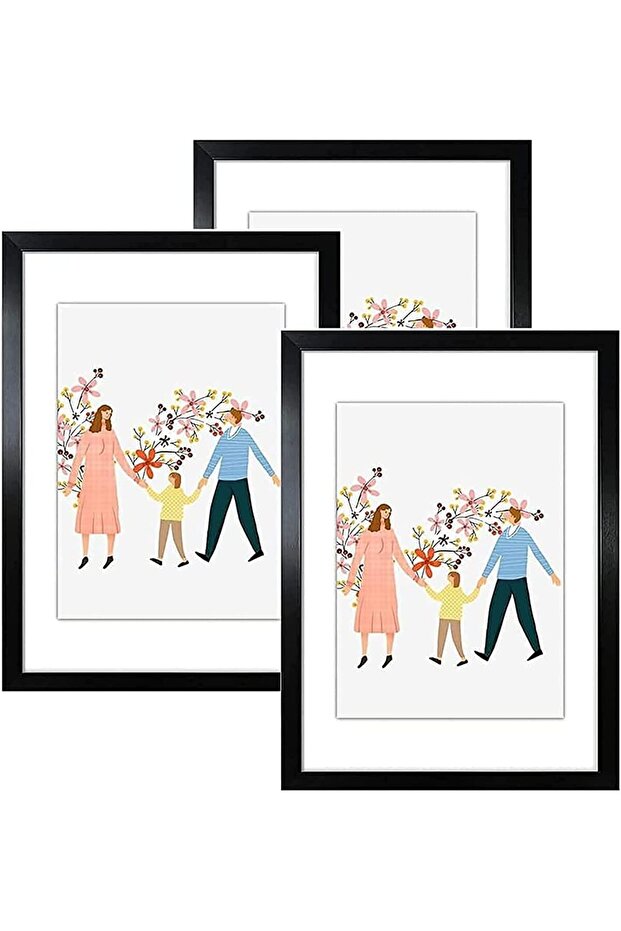 Black A4 Photo Frames Set of 3 with Mount Wood Picture Frame With Real Glass Front