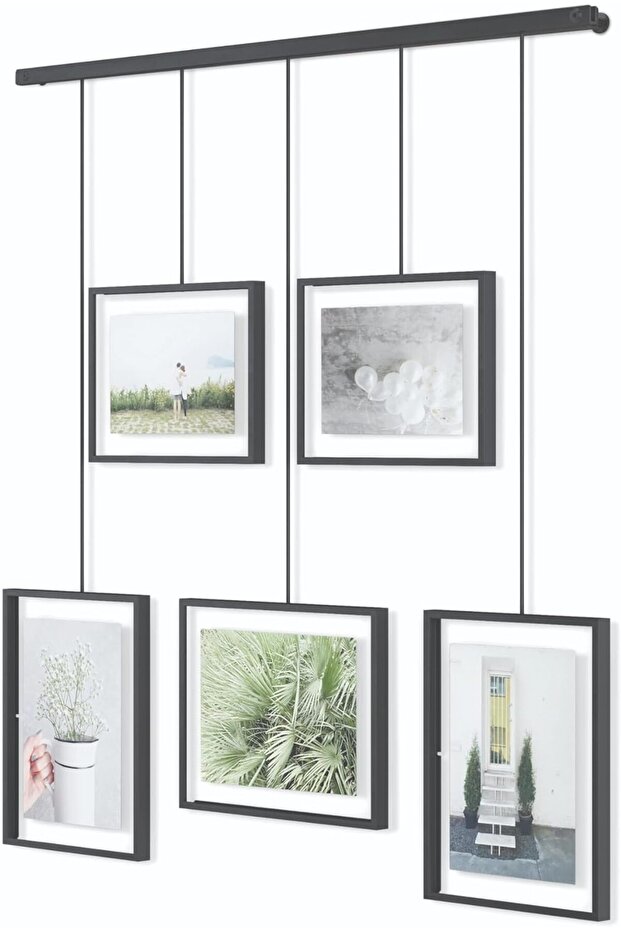 Exhibit Picture Frame Gallery Set Adjustable Collage Display for 5 Photos, Black