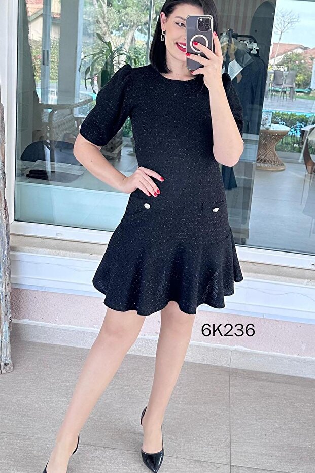 Flared Skirt with Flounce Sleeves Dress 6K236