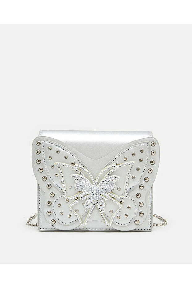 Girls Silver Butterfly Crossbody