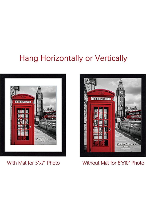 8x10 Picture Frame Set of 6 (Black) - Fits 5x7 with Mat or 8x10