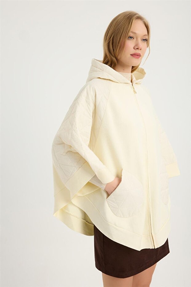 Triko Cepli Kapşonlu Panço - 3