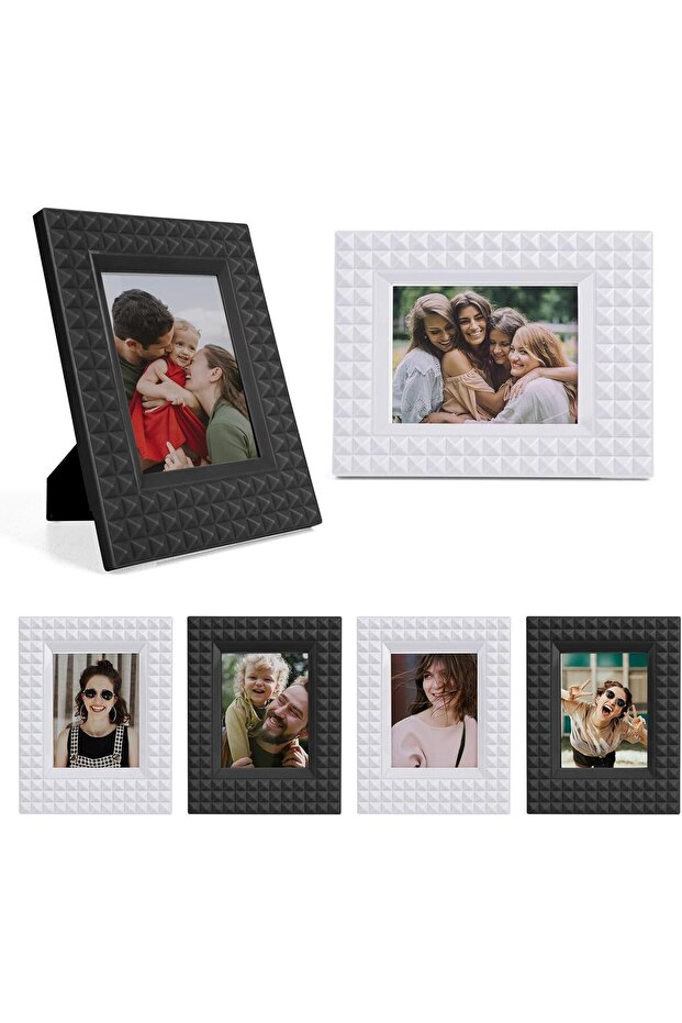 2x3 Photo Frame, 6 Pack Mini Plastic Picture Frame (Black + White)