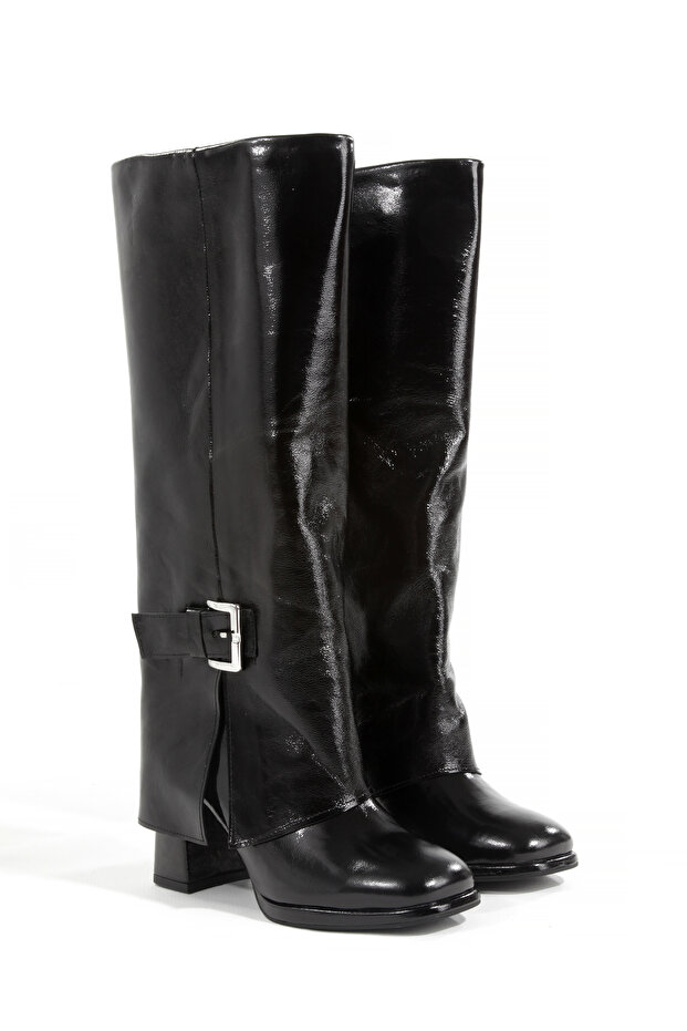 Women's Genuine Leather Buckle Thick Heeled Boots