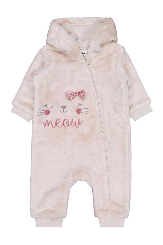 Bow Meow Embroidered 6-18 Months Jumpsuit - Beige 9-12 Months