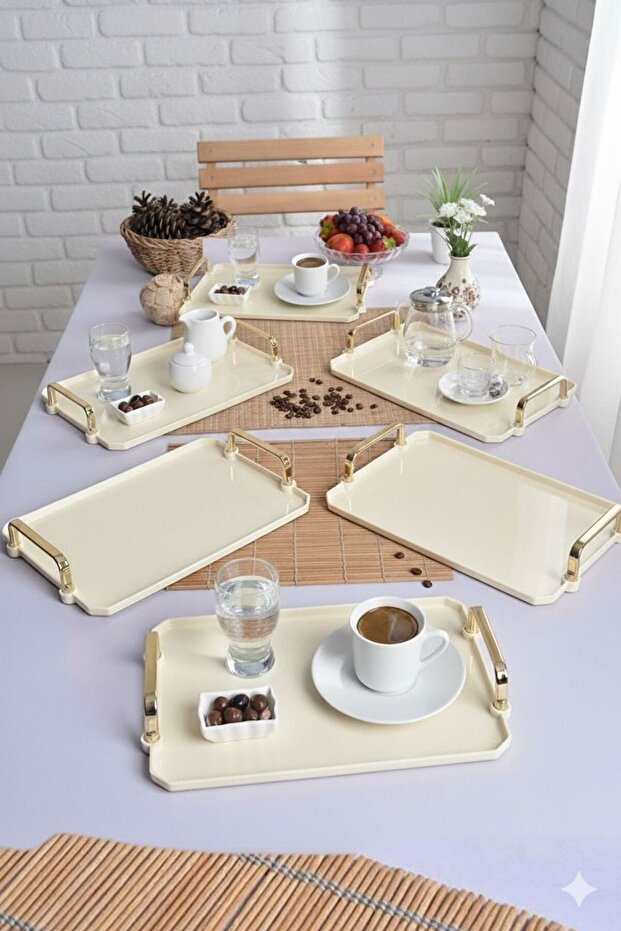 6-Piece Acrylic Coffee Serving Tray 25x17cm Cream