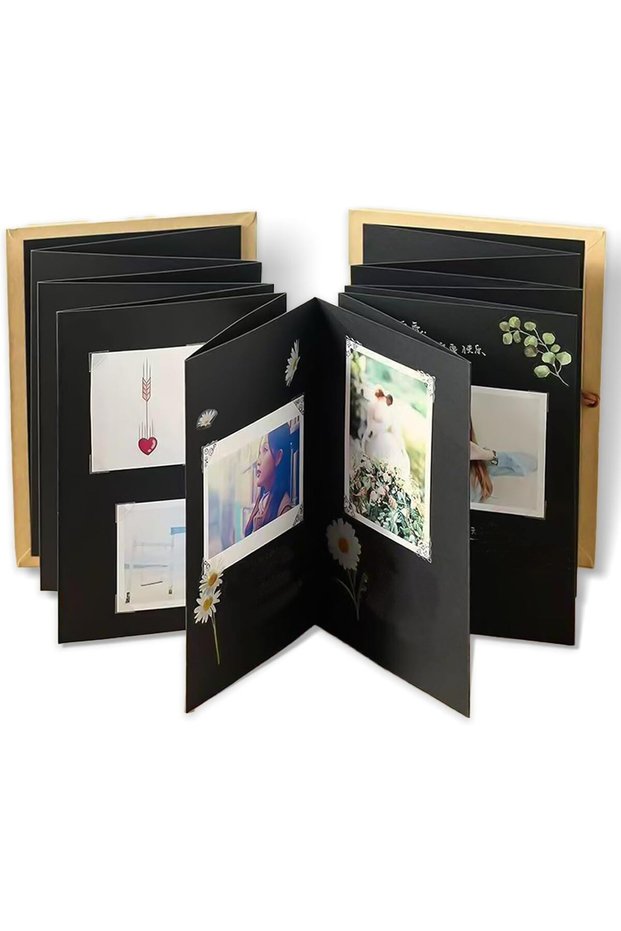 6x8 Inch Scrapbook Photo Album - Hardcover Kraft Paper, Foldable Accordion Memory Book