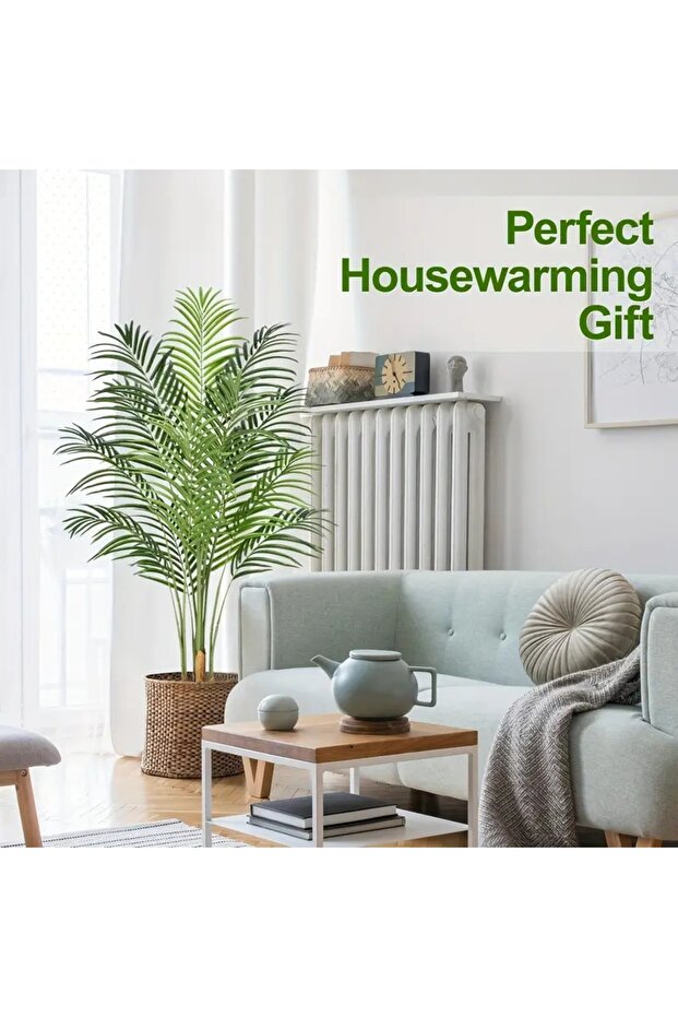 140cm (4.6ft) Fake Areca Palm Bendable Fronds Dense Foliage Balcony Patio Stable Base.