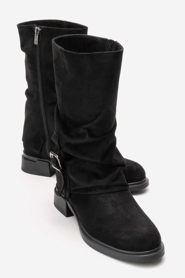 Black Modern Buckle Detailed Suede Women's Bottie