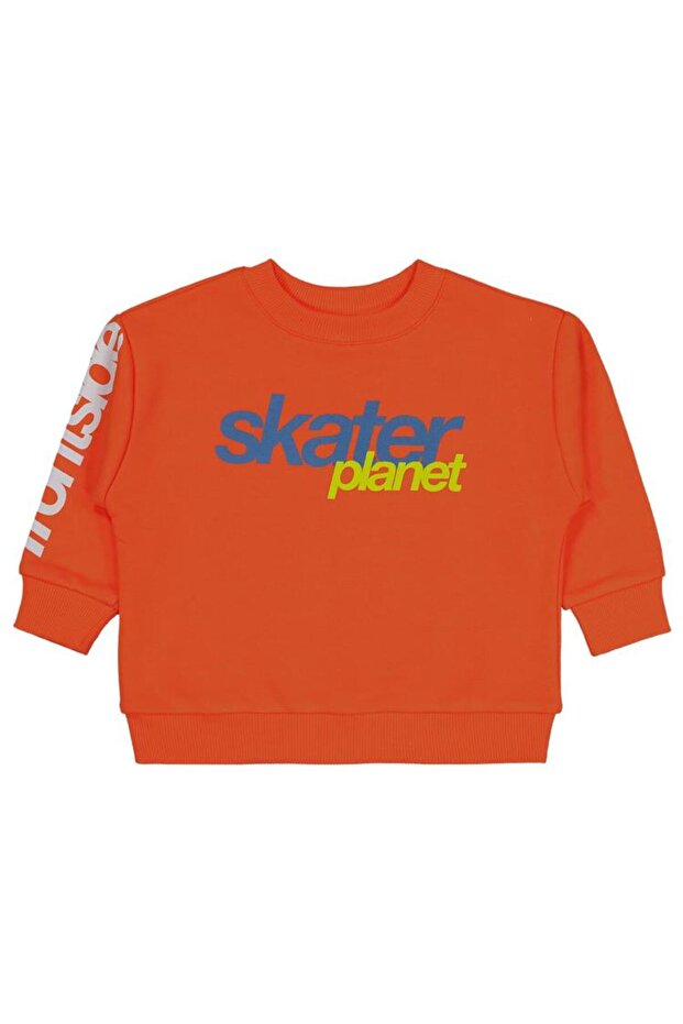 Skater Printed 2-5 Years Old Sweatshirt - Orange