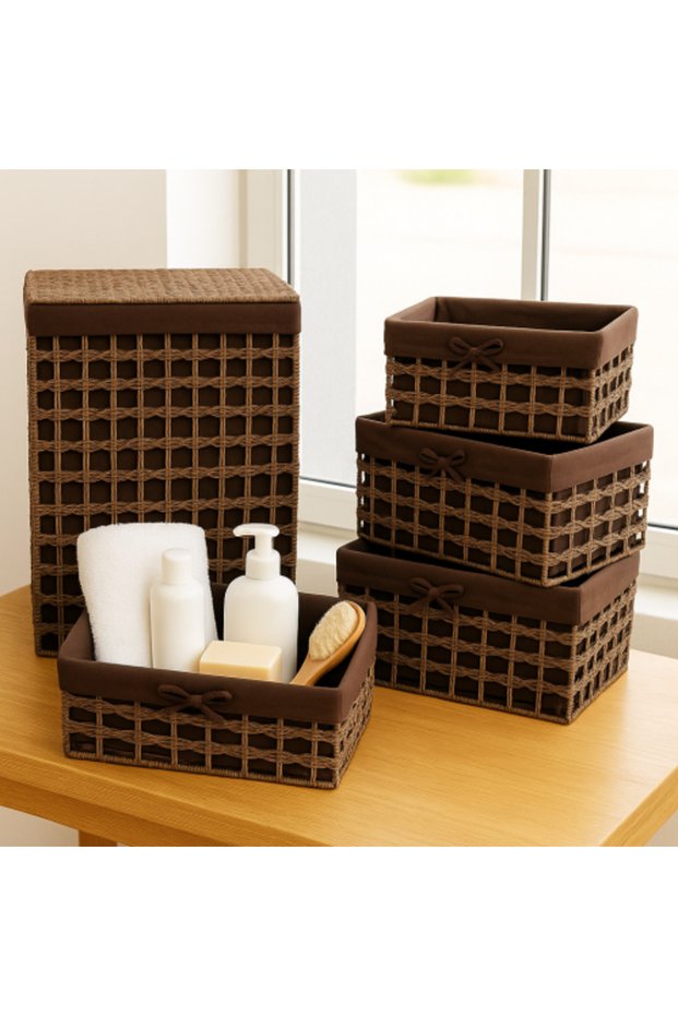 طقم برميل وسبتات 5 قطع بني ORGAN Set of 5 Barrel and Baskets, Brown - ORGAN