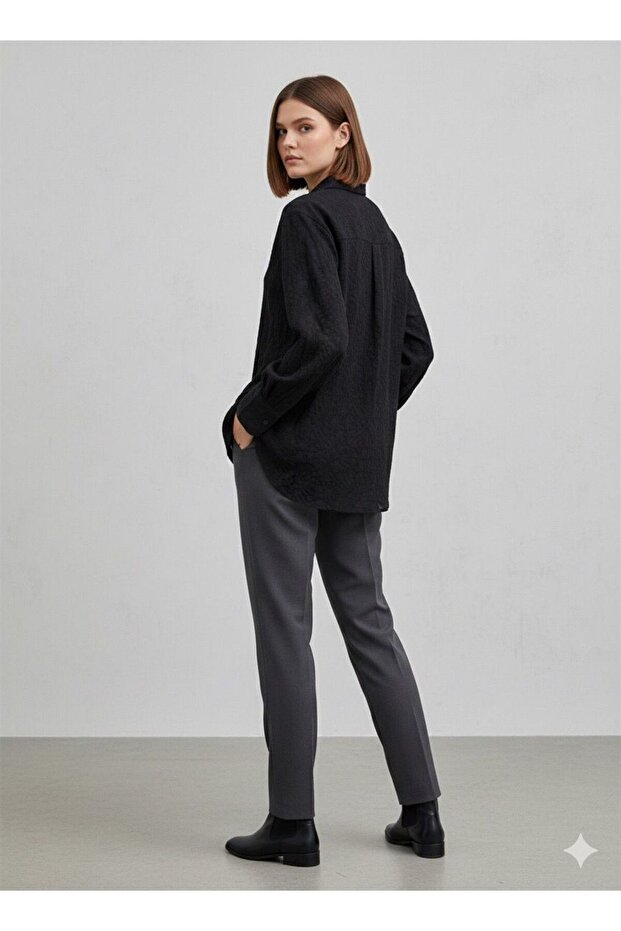 Siyah Dokulu Oversize Gömlek - 3