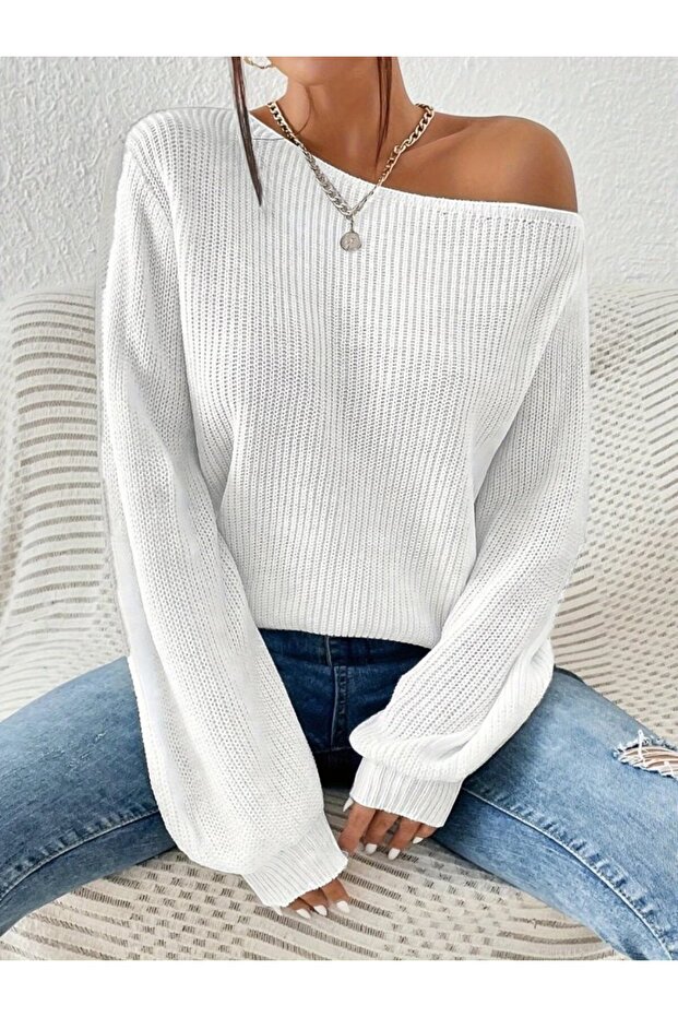 Women's Long Sleeve One Shoulder Detailed Knitwear Blouse