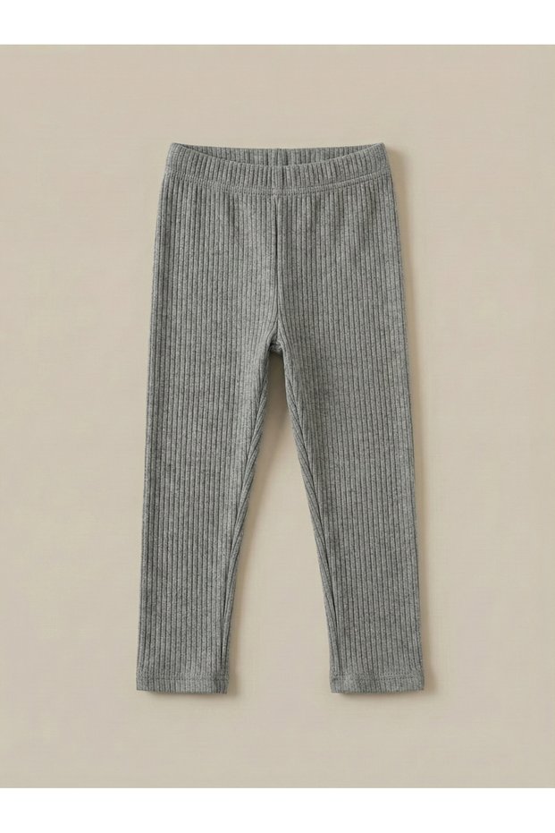 Girl's Gray Corded Fabric Leggings Flexible Waist Narrow Leg Soft Textured Casual Bottom Wear
