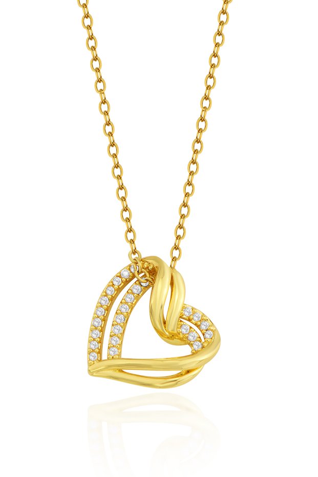 Zircon Stone Interlocking Heart Figured Steel Necklace - Non-Tarnish Waterproof