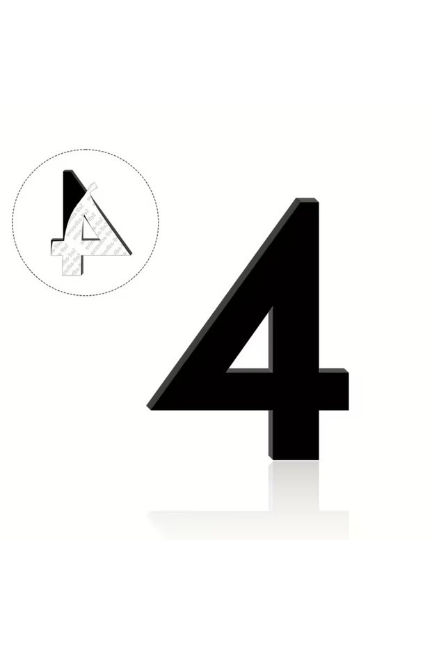 Apartment -Wall - Door - Room Number 3mm Laser Cut Black Plexiglass Self-Adhesive 10 cm No. 4 Four
