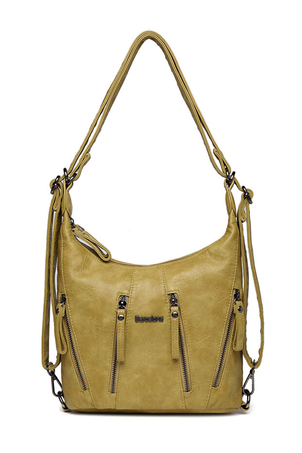 Barcelona Daily Medium Size Zipper Detailed Multi-Pocket Women's Shoulder and Backpack Pistachio Green