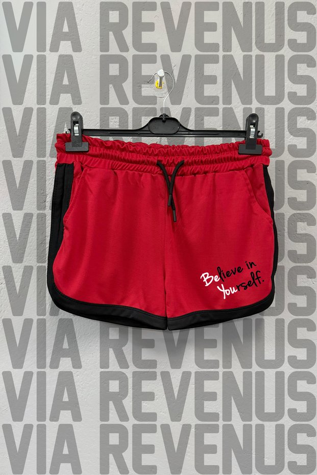 Believe in Yourself Printed Piped Detail Custom Jersey Fabric Casual Sports Shorts