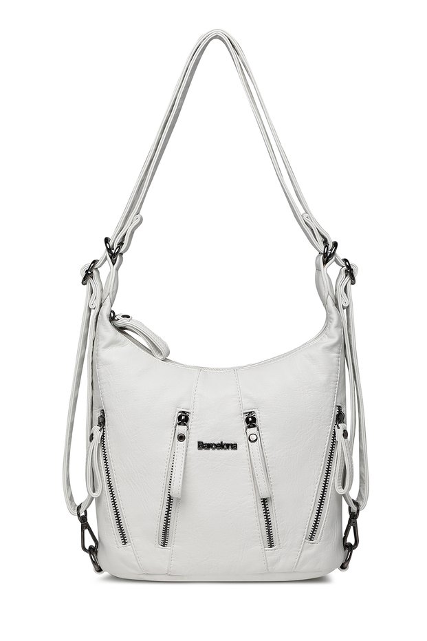 Barcelona Daily Medium Size Zipper Detailed Multi-Pocket Women's Shoulder and Backpack White