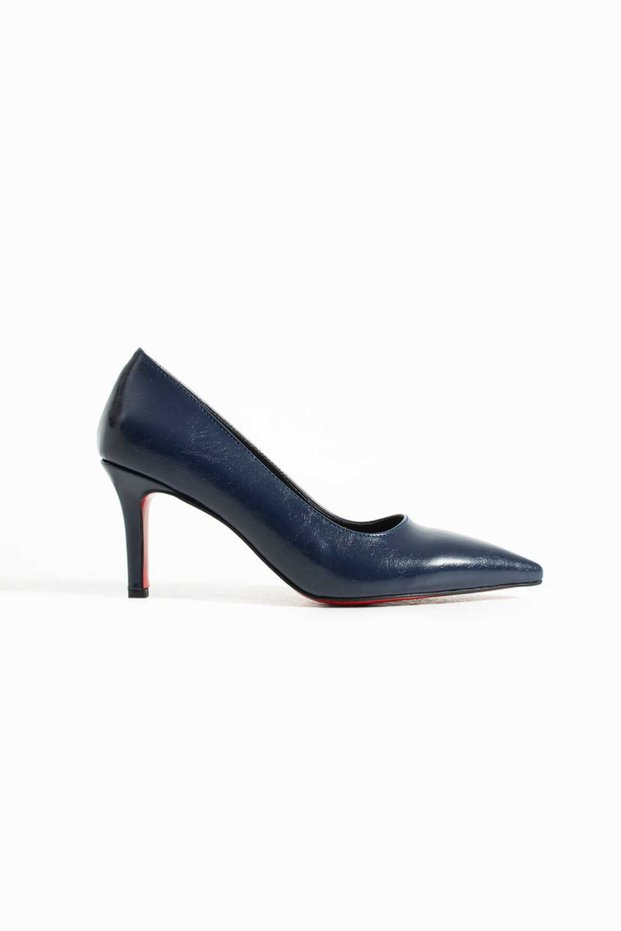 Stiletto Women's High Heels Navy Blue Wrinkled Comfortable for Daily and Special Occasions Vegan Leather