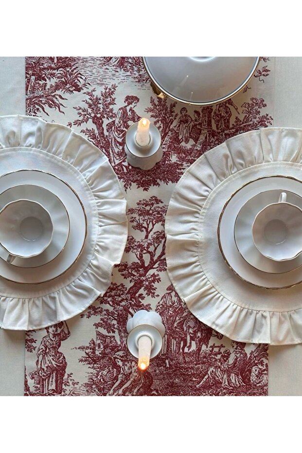 مفرش طاولة من الكتان المزخرف باللون الأحمر (40×140 سم) - 2