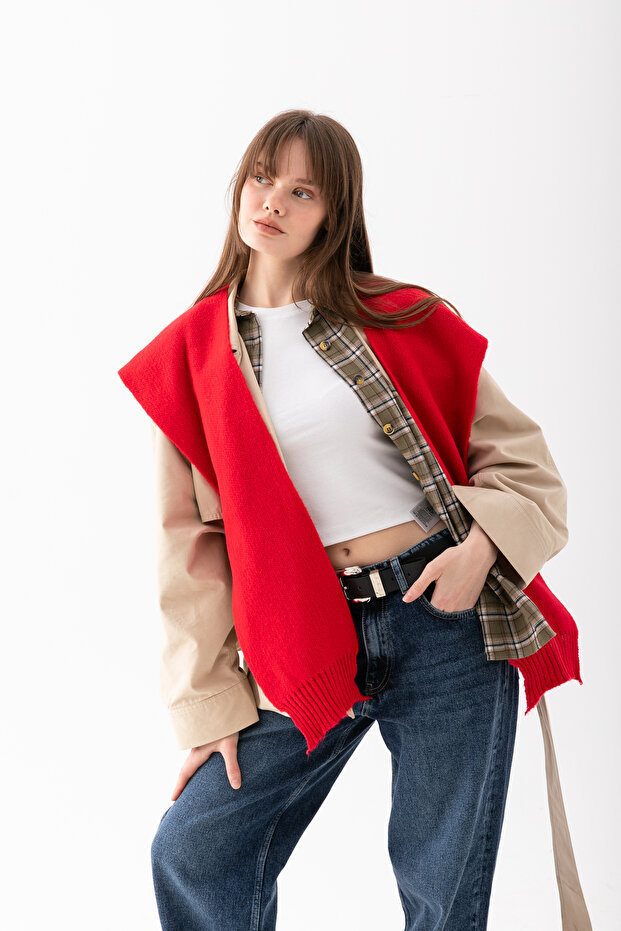 Yumoş Square Patchwork Scarf - Sports Knitwear Knitted Shoulder Scarf - Puffy Soft Textured Scarf
