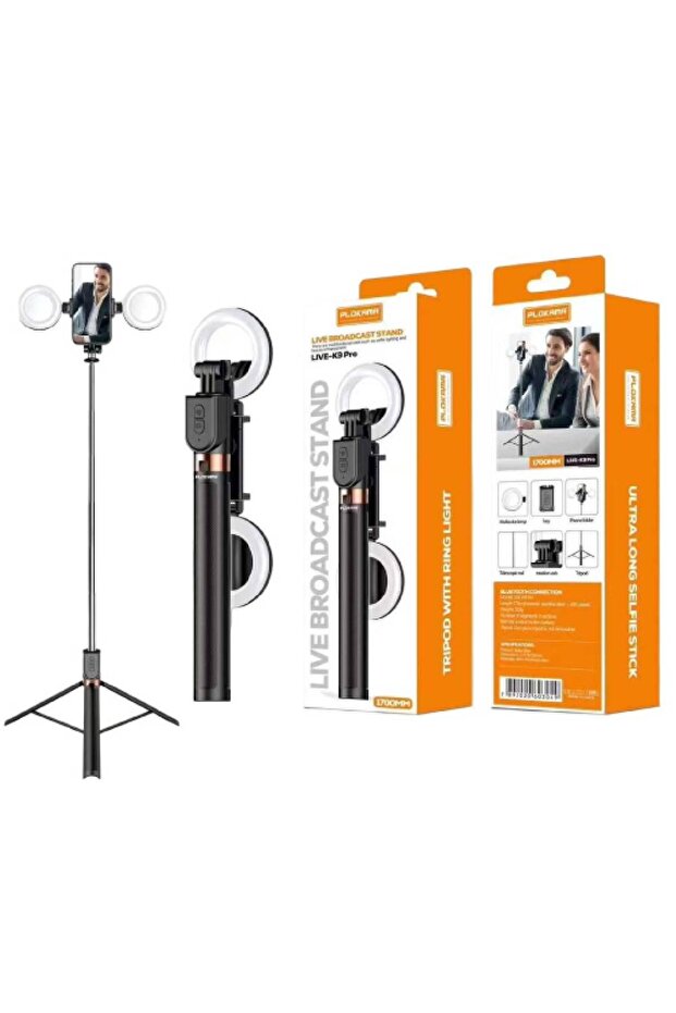 Plakoma Live-K9 Pro 1700mm Live Broadcast Stand Adjustable Tripod with Ring Light Mount