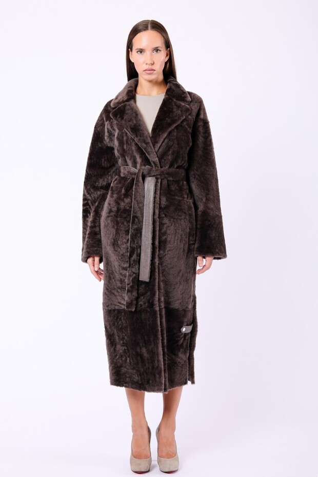 Brown Merino Genuine Fur Coat
