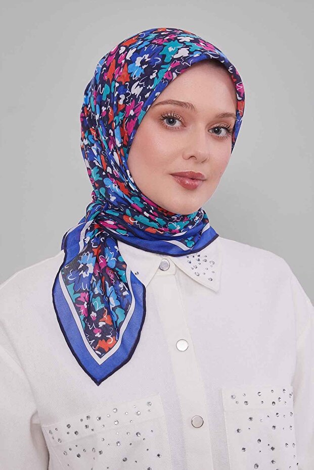 Cobalt Mixed Floral Pattern Soft Scarf