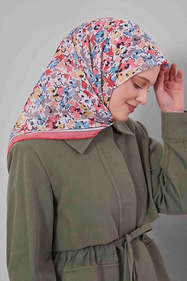 وشاح ناعم بنمط زهور مختلطة من السلمون - 3