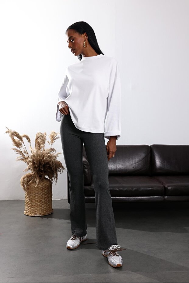 Beyaz Duble Kol Basic Tişört 2625 - 2