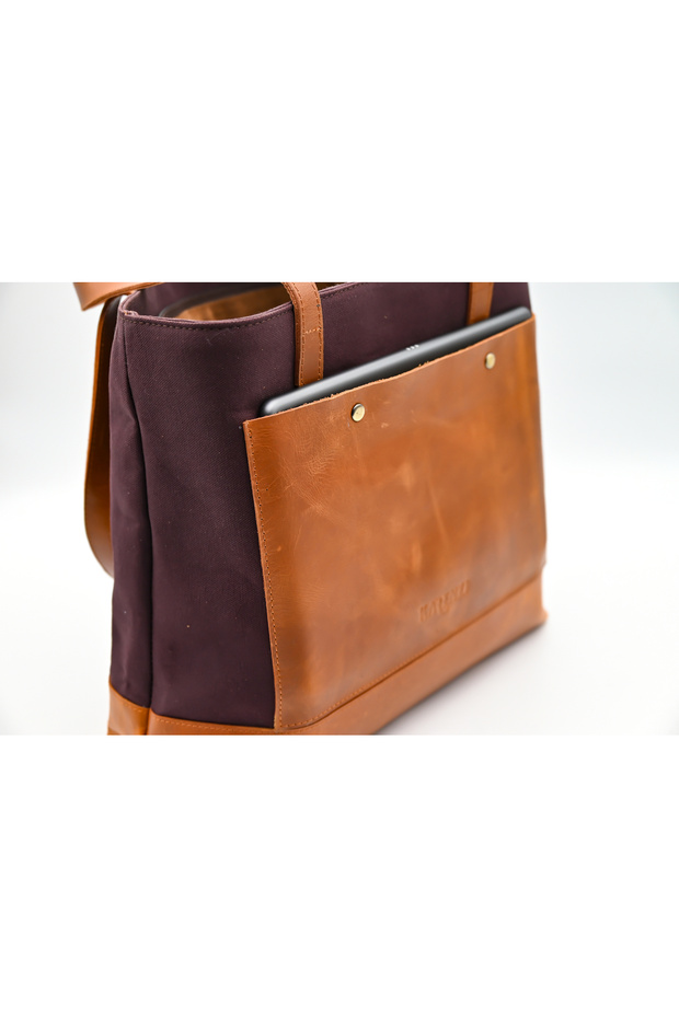Artisanal Canvas & Genuine Leather Horizontal Tote Bag