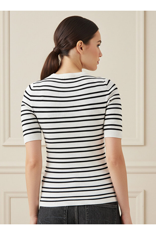 سترة مخططة طاقم الرقبة - 3