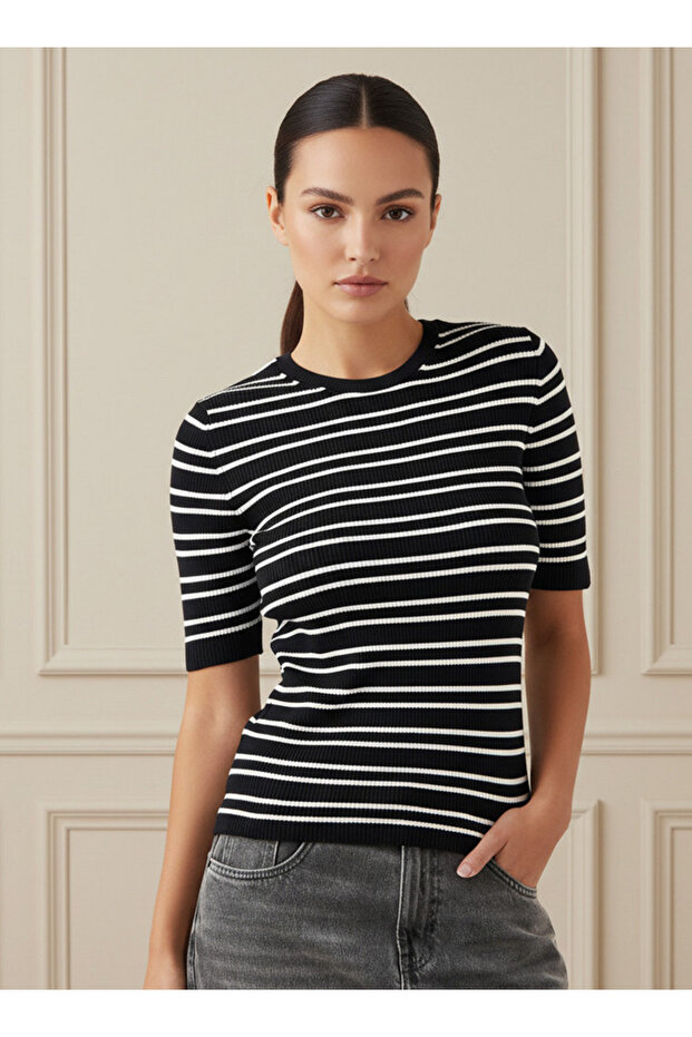 Striped Crew Neck Sweater - 1