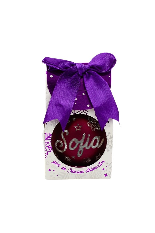 Christmas globe, with LED, cherry color, name "Sofia"