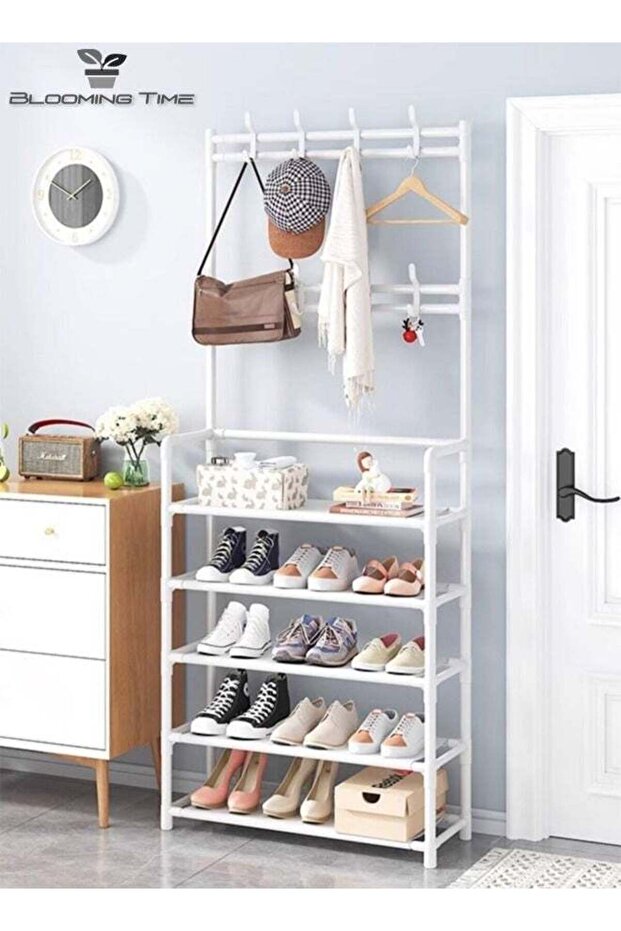 5-layer multifunctional floor to ceiling coat rack and shoe rack integrated