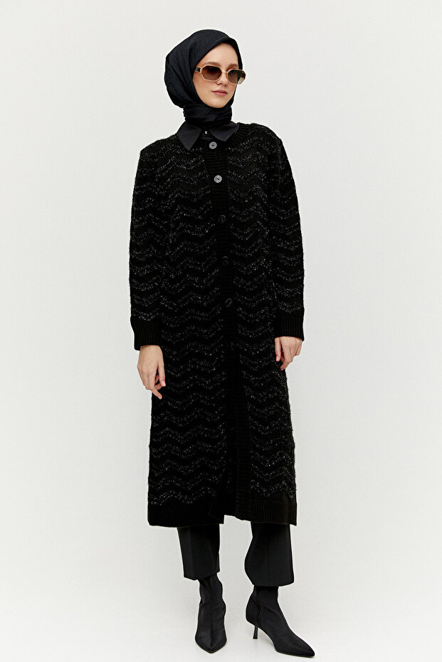 Simli Uzun Triko Hırka - 1