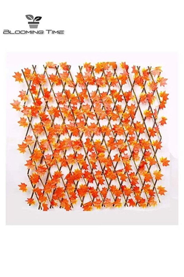 1.2m Bamboo & Wood Extensible Wicker Fence with Orange Simulation Maple Leaf