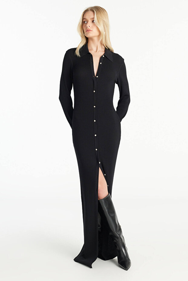 SİYAH TRİKO GÖMLEK ELBİSE - 3