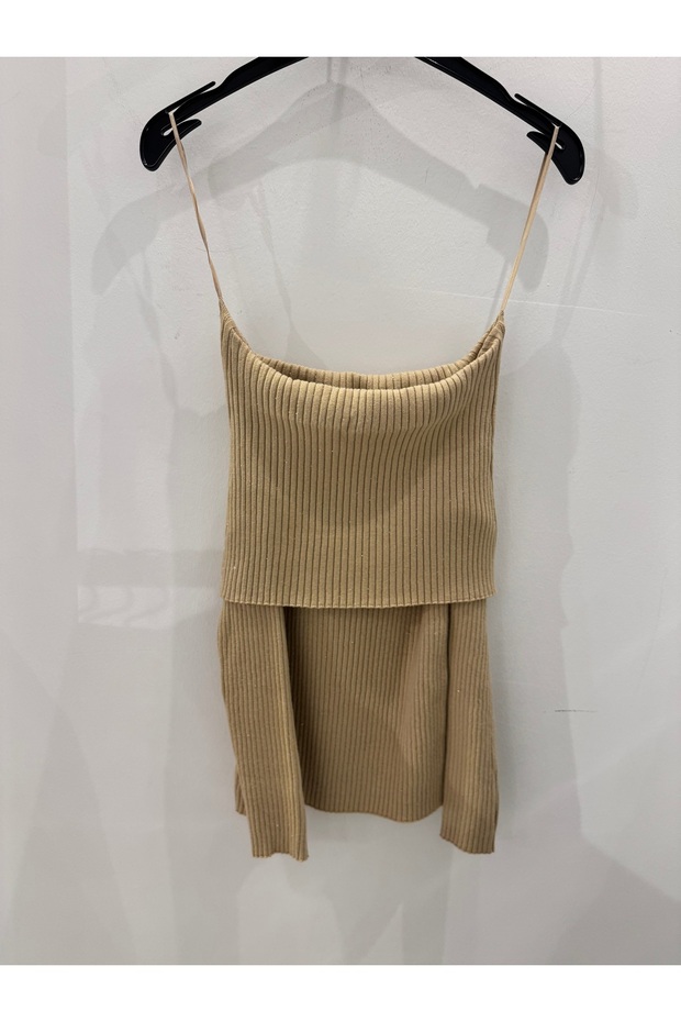 10705 Bardot yaka pullu Fitilli Triko Kazak - 4