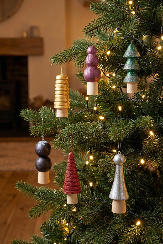 Wood Wooden Tree Ornament 6 Pieces 21050