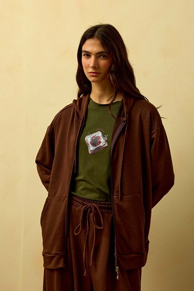 Acı Kahve 3 İplik Basic Hırka - 1