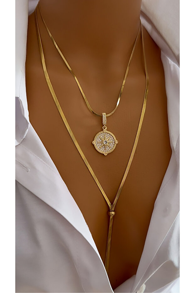 Çelik çoklu charm kolye - 3