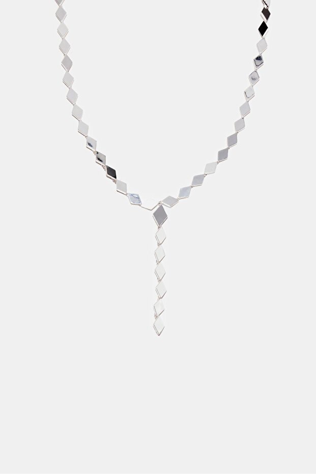 Baklava şeklinde kristal efektli lariat kolye - 3