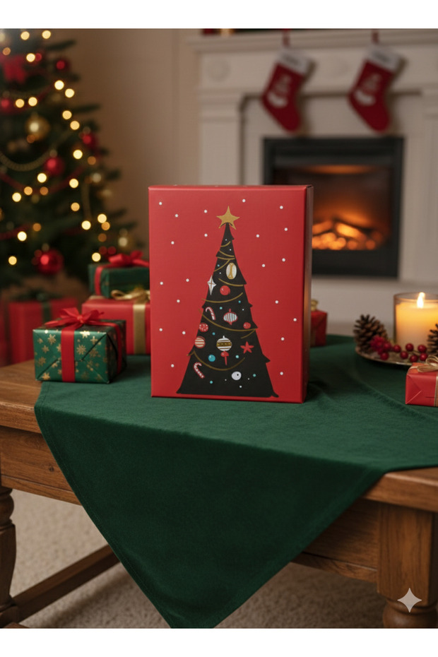 32X23.5X12 cm – Christmas Pine Tree Patterned Luxury Gift Cardboard Gift Box