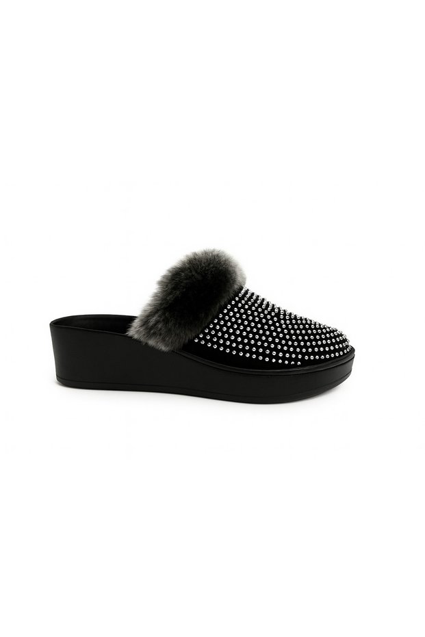 Women's Furry Faux Leather Winter House Slippers