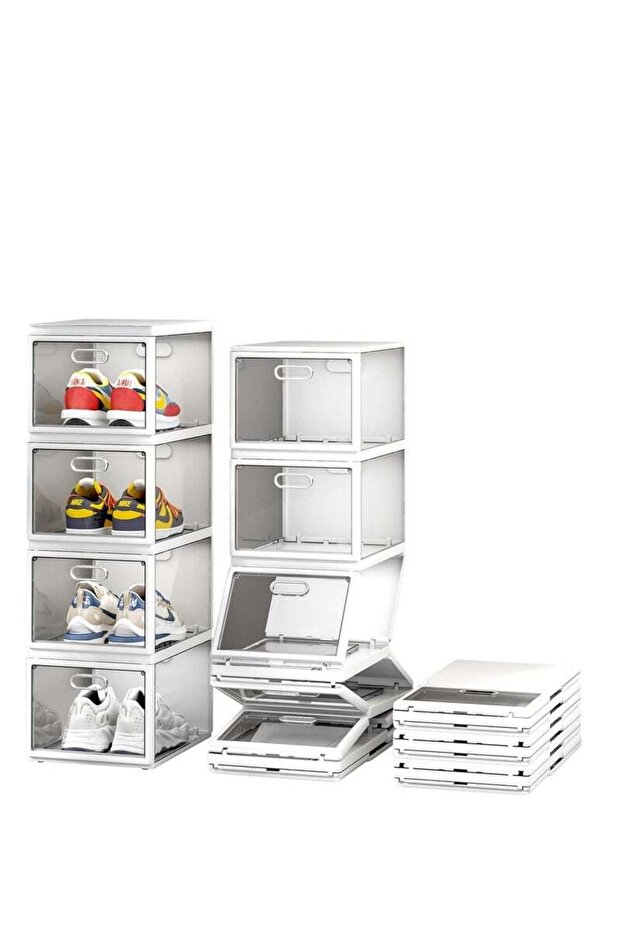 Foldable Shoe Box 4 Layers Stackable Shoe Box No Installation Shoe Box Large Space for Sneaker Displ