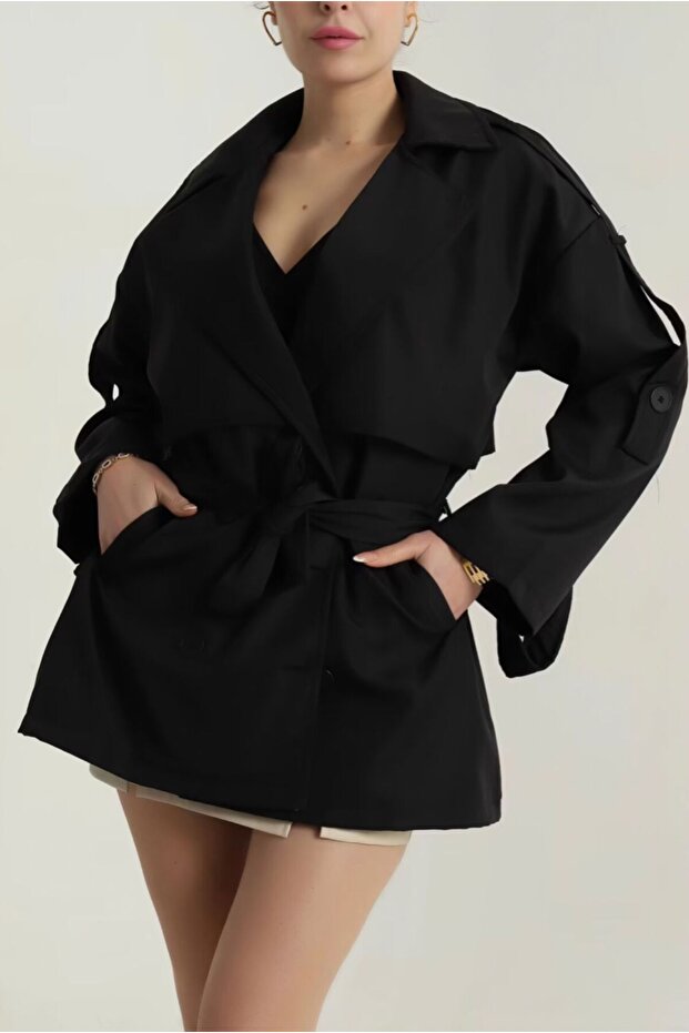 معطف طويل بحزام موديل كود:066 - 1