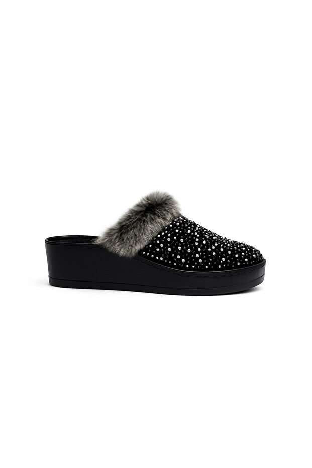 Women's Furry Faux Leather Winter House Slippers